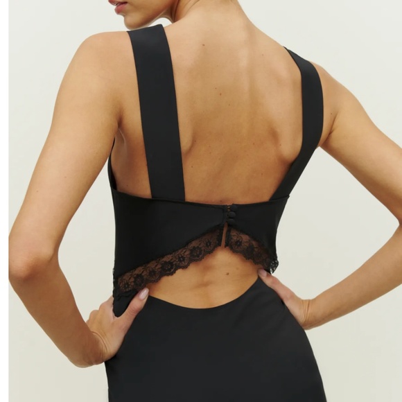 NWT Reformation Provence Lace Silk Midi Dress - Black Noir Classic - Picture 10 of 11